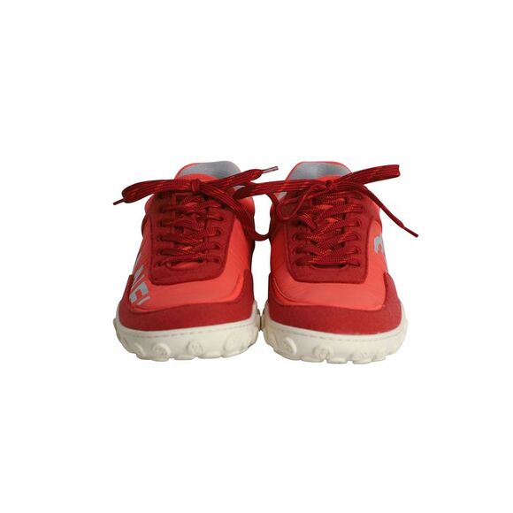 Chanel CC Logo Low Top Sneakers in Red and Neon Orange Leather and Fabric - Picture 2 of 12
